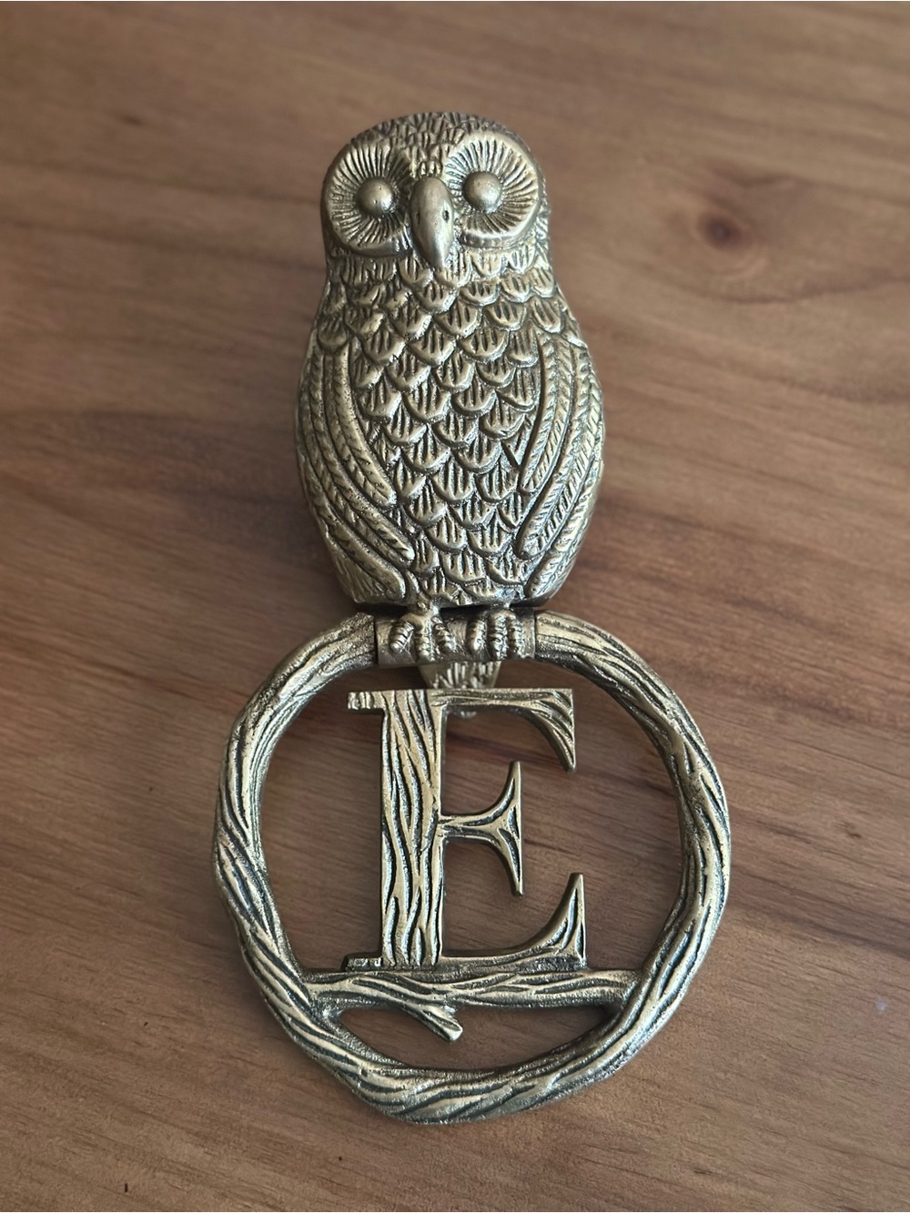 Anthropologie Gold Owl Wall Hook with Letter E